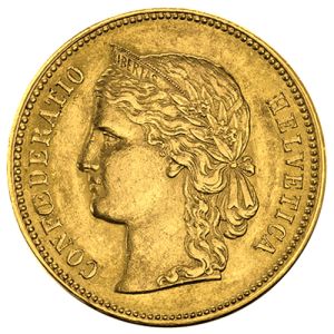 20 franaka zlatnik Helvetia