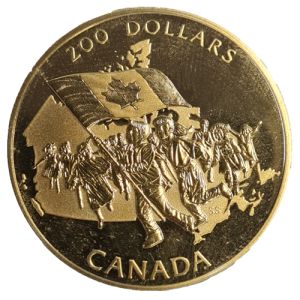 1/2 unce zlatnik Kanada 200 dolara, kanadska zastava 1990