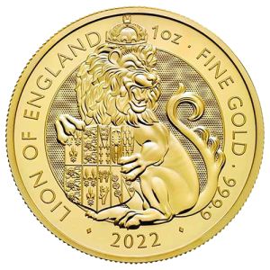 1 unca zlatni engleski lav, serija Royal Tudor Beasts 2022