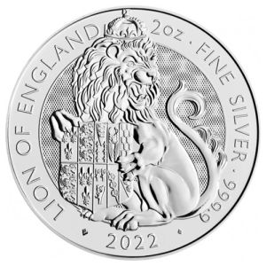 2 unce srebrni engleski lav, serija Royal Tudor Beasts 2022